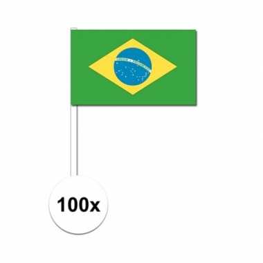 100x brazilie decoratie papieren zwaaivlaggetjes