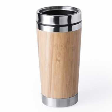 10x duurzame koffiebeker voor onderweg bamboe/rvs 500 ml