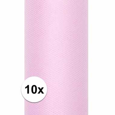 10x rollen licht roze tule stof 15 cm breed