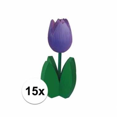 15x bloemen decoratie paarse tulpen