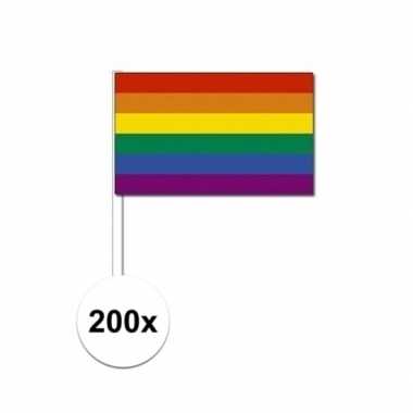 200x zwaaivlaggetjes met regenboog