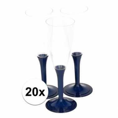 20x plastic donkerblauwe champagne glazen