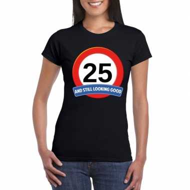 25 jaar verkeersbord t-shirt zwart dames