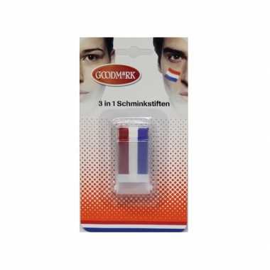 2x schminkstift rood wit blauw