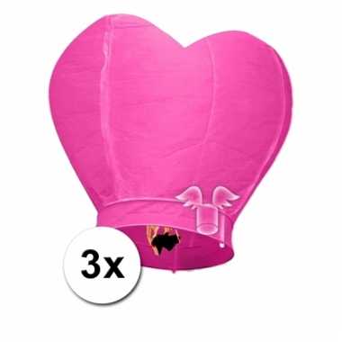 3 hartvormige wensballonnen roze 100 cm