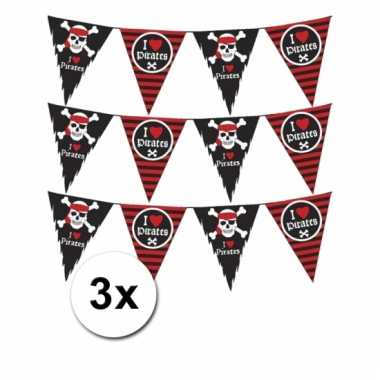 3 piraten themafeest slingers zwart/rood 6 meter