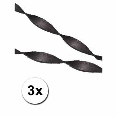 3 zwarte crepe papier slingers 5 m