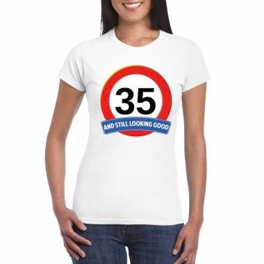 35 jaar verkeersbord t-shirt wit dames