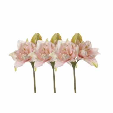 3x kunstbloemen amaryllis roze 41 cm
