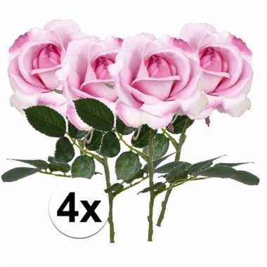 4 x kunstbloemen steelbloem roze roos carol 37 cm