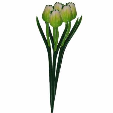 5x groene decoratie tulpjes 35 cm van hout