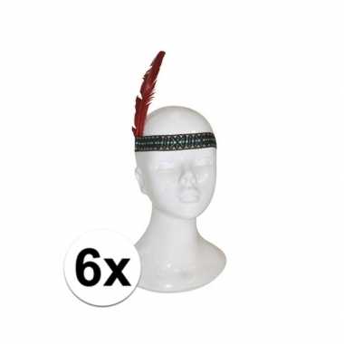 6x indianen hoofdband met veer voor kinderen
