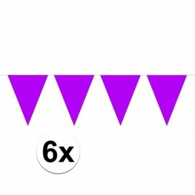 6x vlaggenlijnen paars kleurig 10 m
