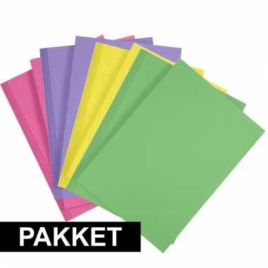 8x a4 hobbykarton in vier kleuren fuchsia roze/geel/groen/paars