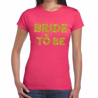 Bride to be goud fun t-shirt roze voor dames