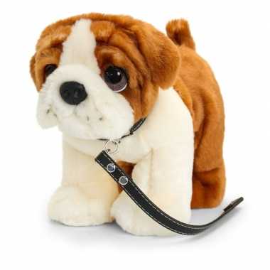 Bulldog honden knuffeldier bruin/wit 30 cm