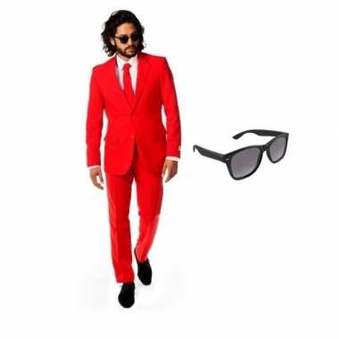 Carnavalskostuum rood heren pak 52 (xl) met gratis zonnebril