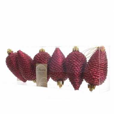 Cosy christmas kerstballen dennenappelvorm glitter donkerrood