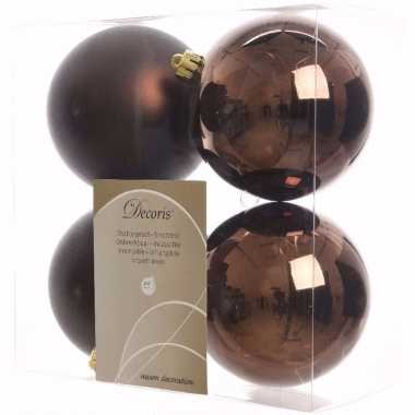 Cosy christmas kerstboom decoratie kerstballen 10 cm bruin 4 stuks