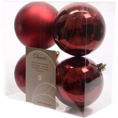 Cosy christmas kerstboom decoratie kerstballen 10 cm donkerrood 4 stu
