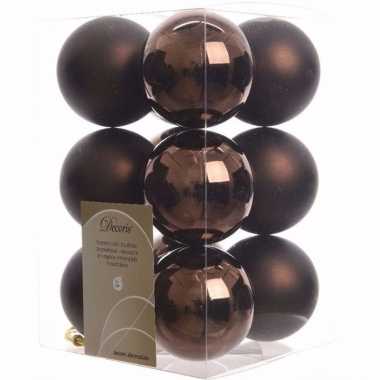Cosy christmas kerstboom decoratie kerstballen bruin 12 stuks