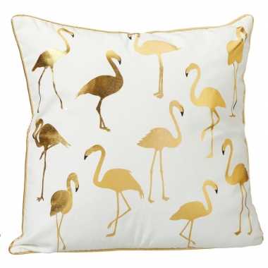 Decoratie kussen met gouden flamingo's 45 x 45 cm