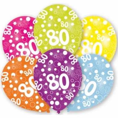 Feest ballonnen kleuren 80 jaar verjaardag 6 stuks