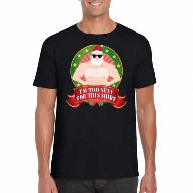 Foute kerst shirt zwart im too sexy for this shirt voor heren