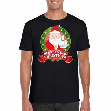 Foute kerst shirt zwart merry fucking christmas voor heren
