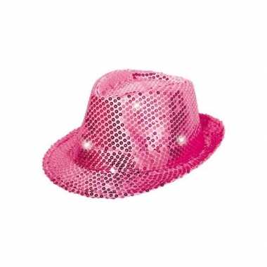 Glitter hoed roze met led verlichting