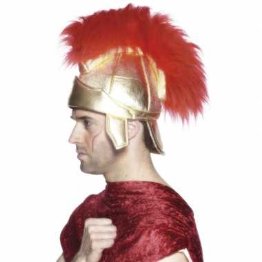 Goudkleurige romeinse hoed met veren
