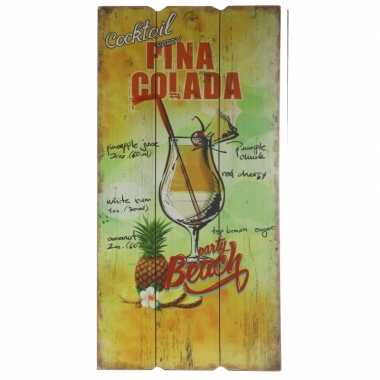 Houten muurplaatje pina colada cocktail