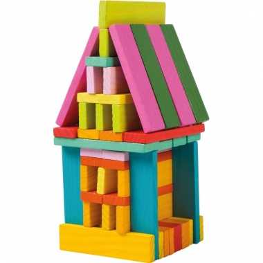 Houten speelblokken gekleurd voor kinderen 75 stuks
