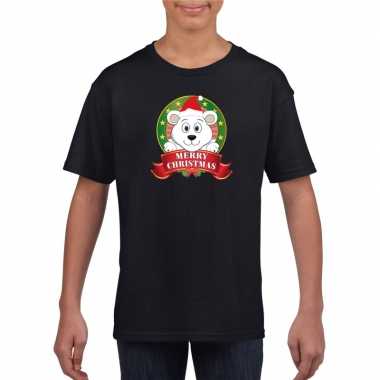 Ijsbeer kerstmis shirt zwart voor jongens en meisjes