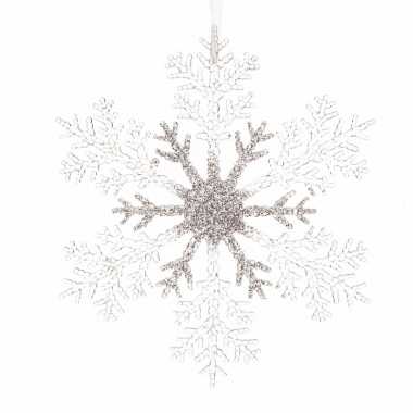 Kerstboomdecoratie hanger sneeuwvlok zilveren glitters 32 cm