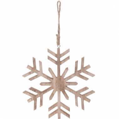 Kerstboomversiering hanger sneeuwvlok bruin hout