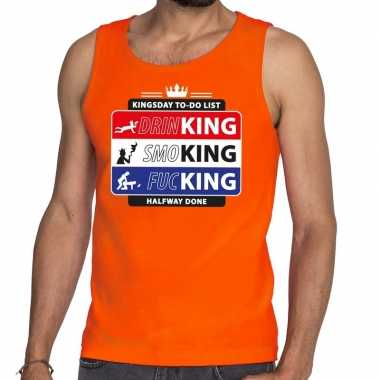 Kingsday to do list tanktop/mouwloos shirt oranje heren