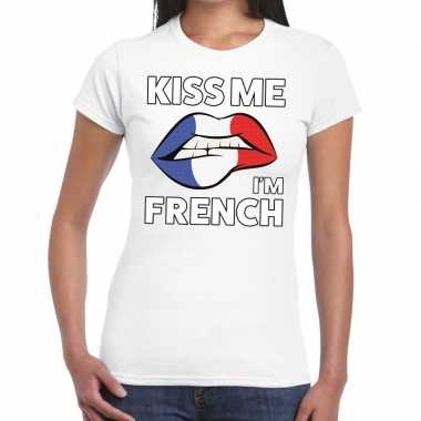 Kiss me i am french wit fun-t shirt voor dames