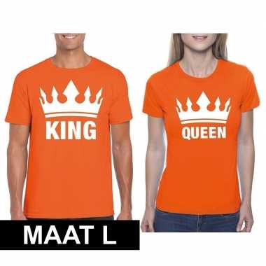 Koppel shirts koningsdag king & queen oranje dames en heren maat