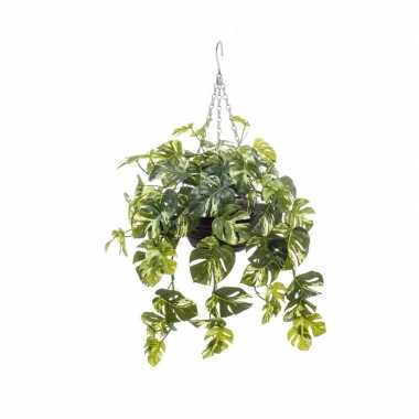 Nep planten groen met gele monstera gatenplant kunstplanten 50 cm met