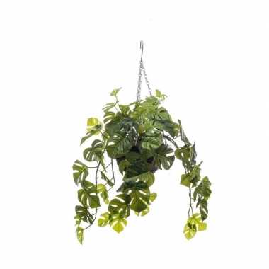 Nep planten groene monstera gatenplant kunstplanten 50 cm met hangpot