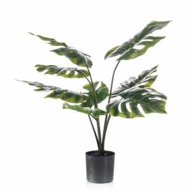 Nep planten groene monstera/gatenplant kunstplanten 60 cm met zwarte
