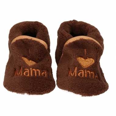 Pantoffels/sloffen love mama bruin voor babies