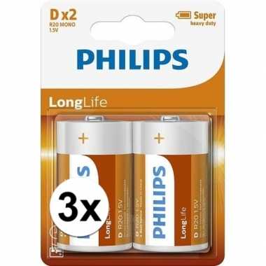 Phillips long life batterijen r20 1,5 volt 6 stuks