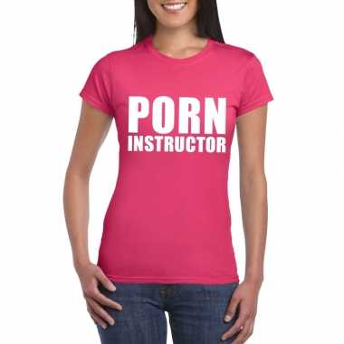 Porn instructor fun t-shirt roze voor dames