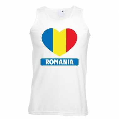 Roemenie hart vlag mouwloos shirt wit heren