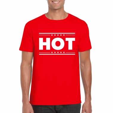 Rood t-shirt heren met tekst hot