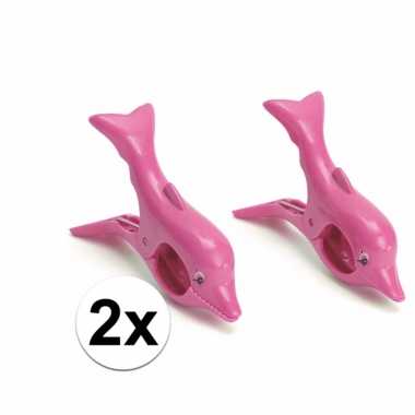 Roze handdoekknijpers dolfijn 2 stuks