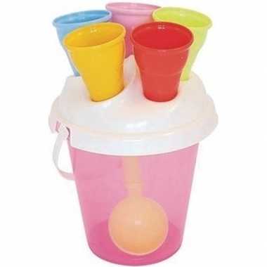 Roze zandemmer/strandemmer set met ijs schep en hoorntjes voor jongen