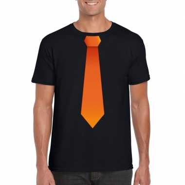 Shirt met oranje stropdas zwart heren